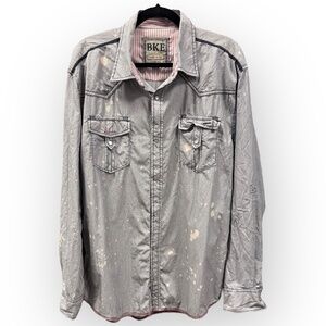 EUC BKE Men’s Pearl Snap Long Sleeve Shirt – Gray with Bleach Spots – Size XL
